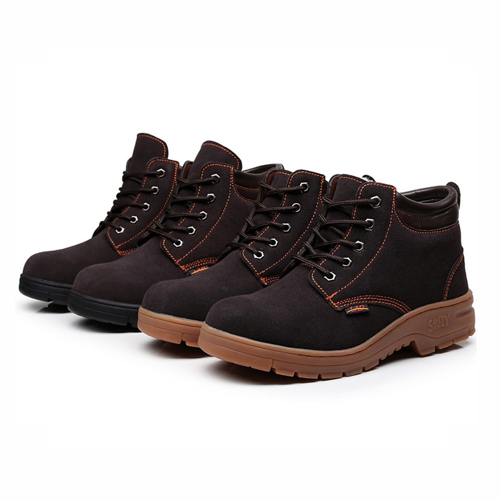 Brown Suede Upper Lace Up Puncture Proof Anti-Smashing Steel Toe Work ...